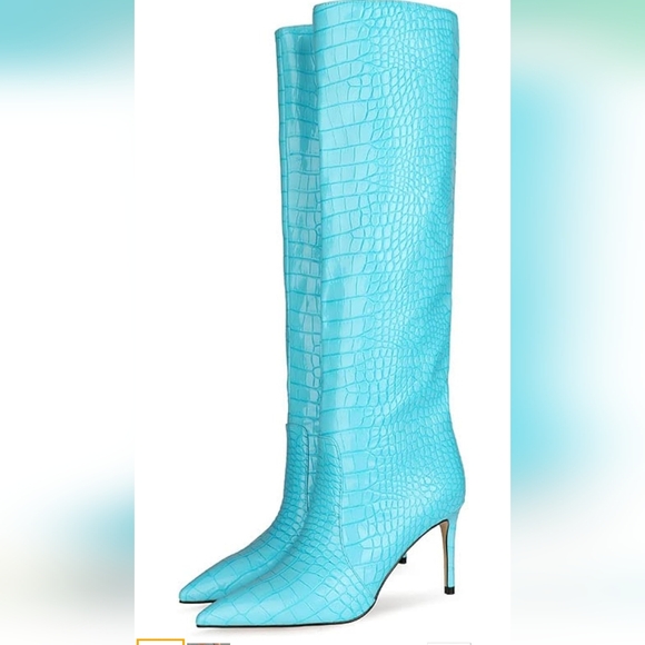 NIB SOLACE NEON PATENT FAUX CROC PRINT BOOTS, SIZE EU 39, US 8, TURQUOISE - Picture 2 of 9